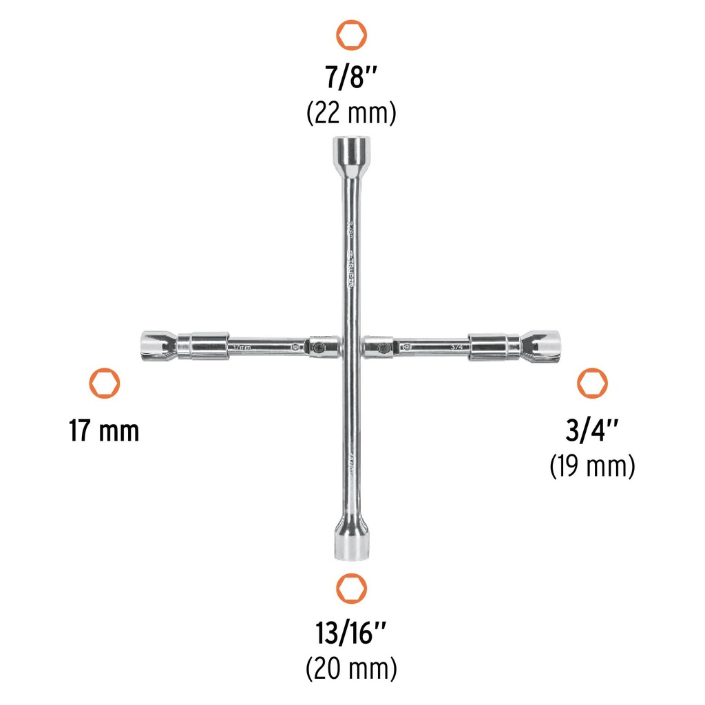 Llave de cruz 14' plegable pulida y cromada, Truper