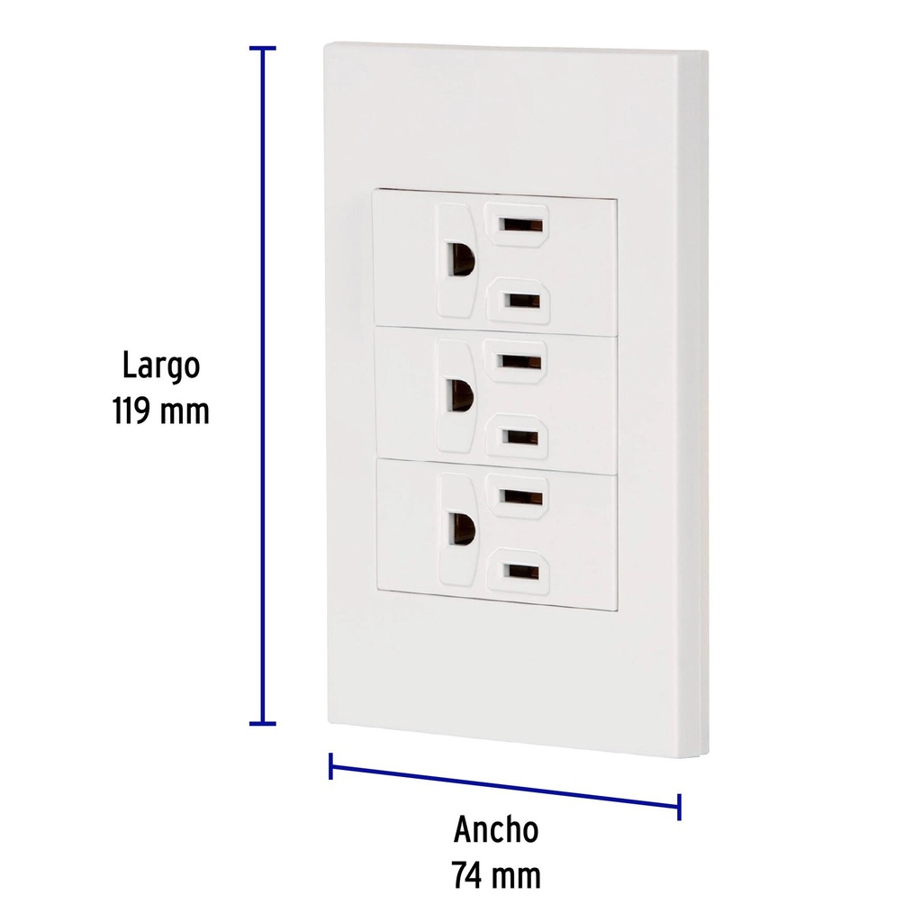 Placa armada 3 contactos, 1 módulo, Española, blanco