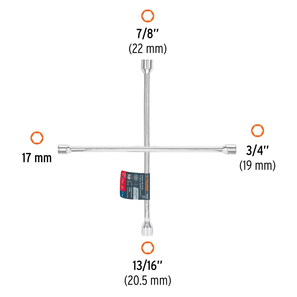 Llave de cruz 18' pulida y cromada, Truper