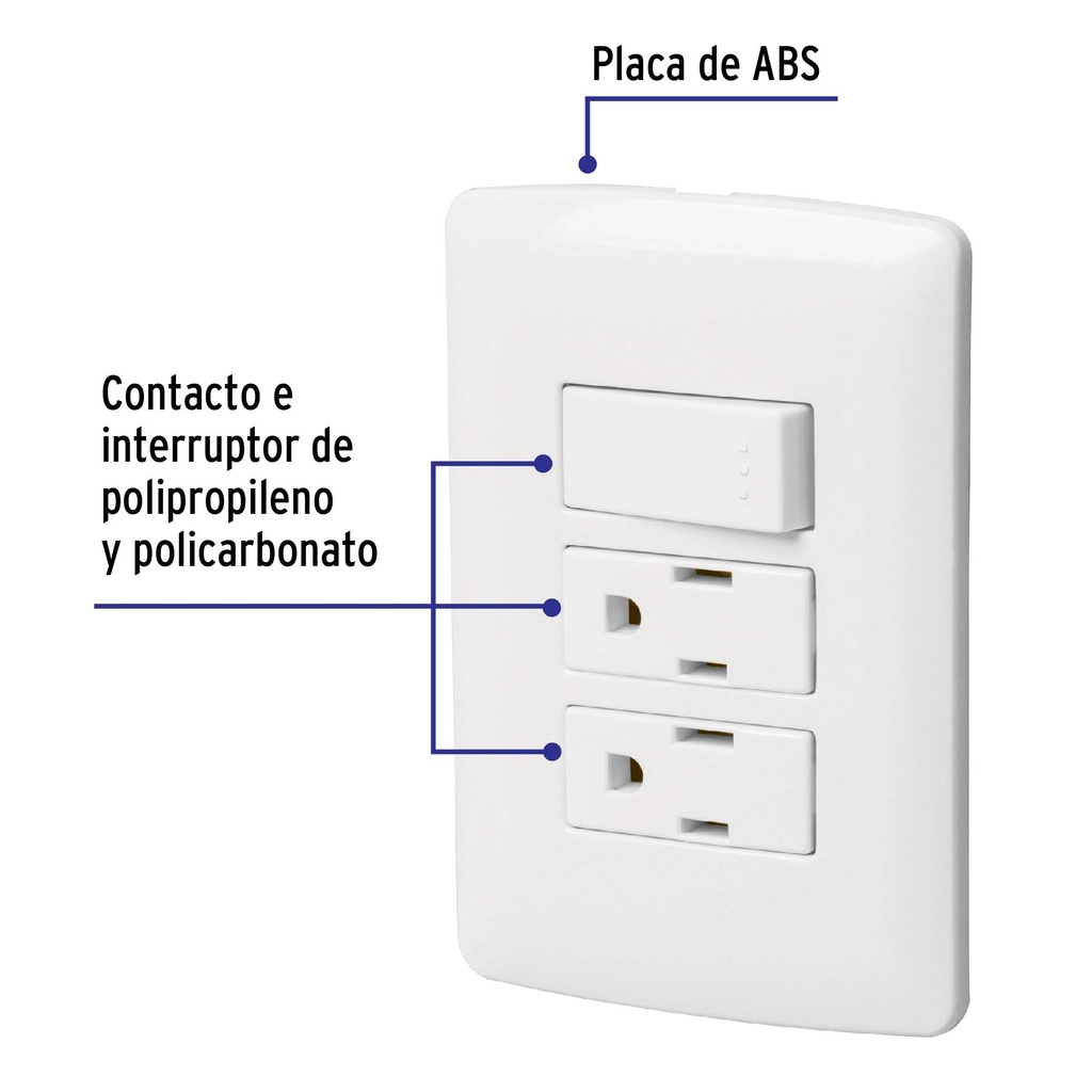 Placa armada 2 contactos e interruptor,blanco,línea Italiana