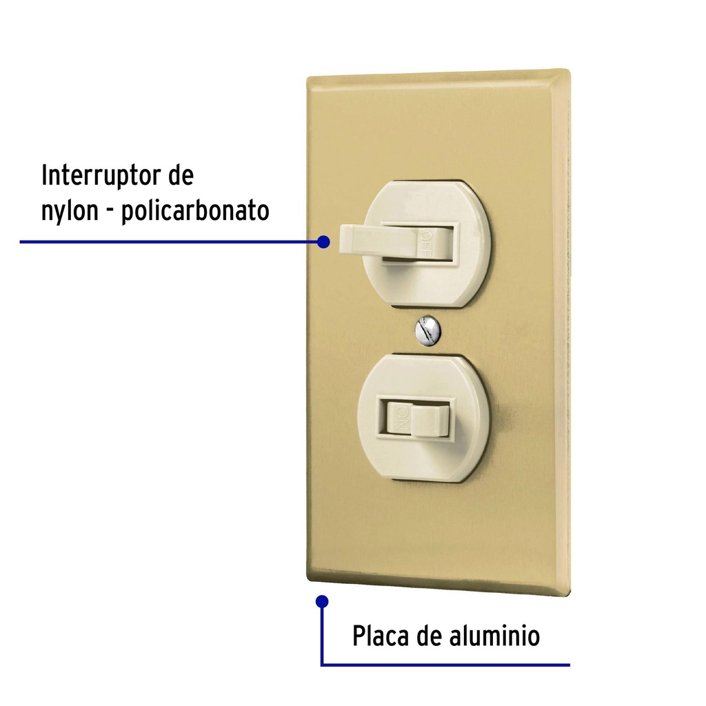 Placa armada 2 interruptor sencillo, línea Standard, alumini