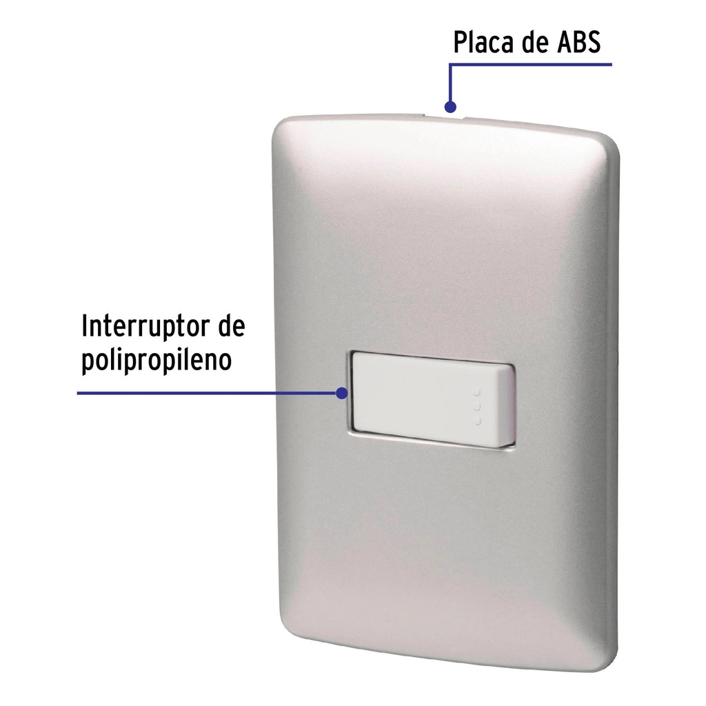 Placa armada 1 interruptor sencillo plata, línea Italiana