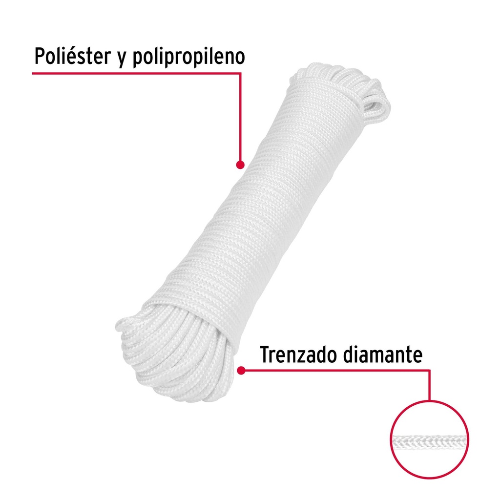 Piola de poliéster diamante de 5 mm x 30 m blanca, Fiero