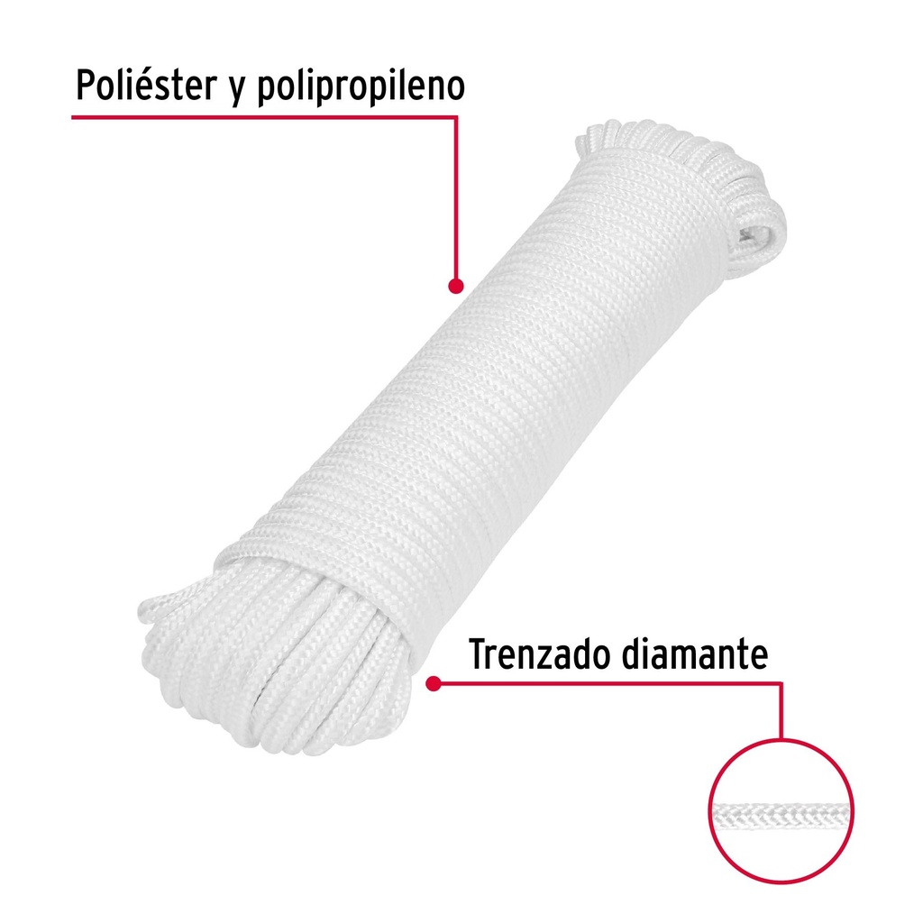 Piola de poliéster diamante de 6 mm x 30 m blanca, Fiero