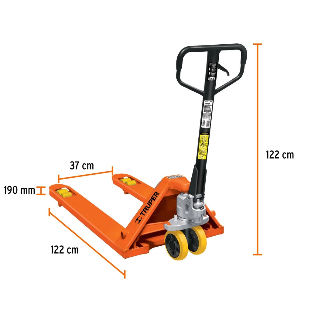 Patín traspaleta 2.5 ton con ruedas de poliuretano, Truper