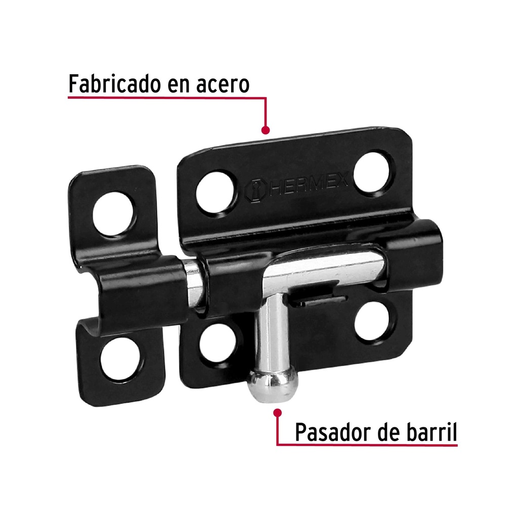 Pasador de barril 2' de acero acabado negro, Hermex