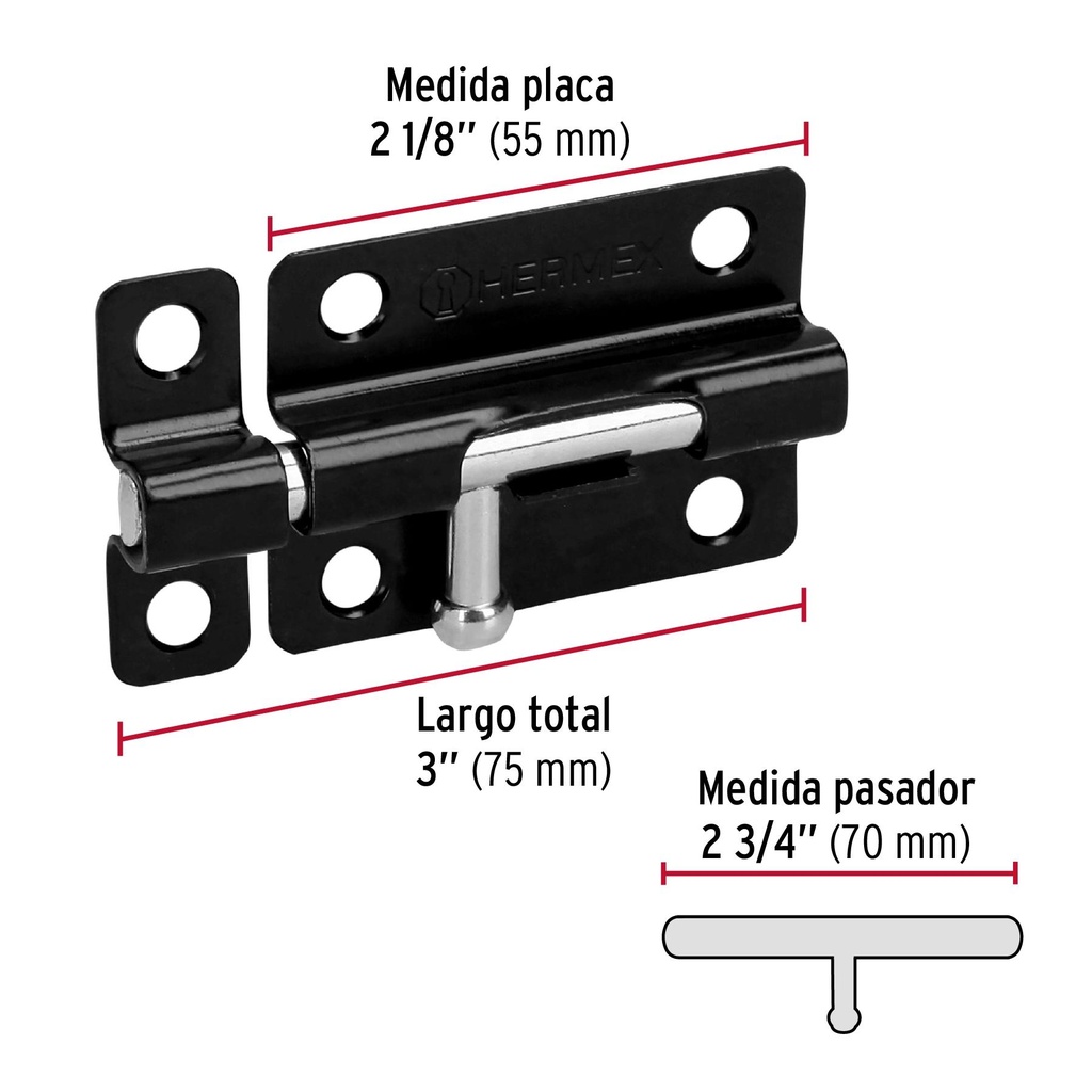 Pasador de barril 3' de acero acabado negro, Hermex