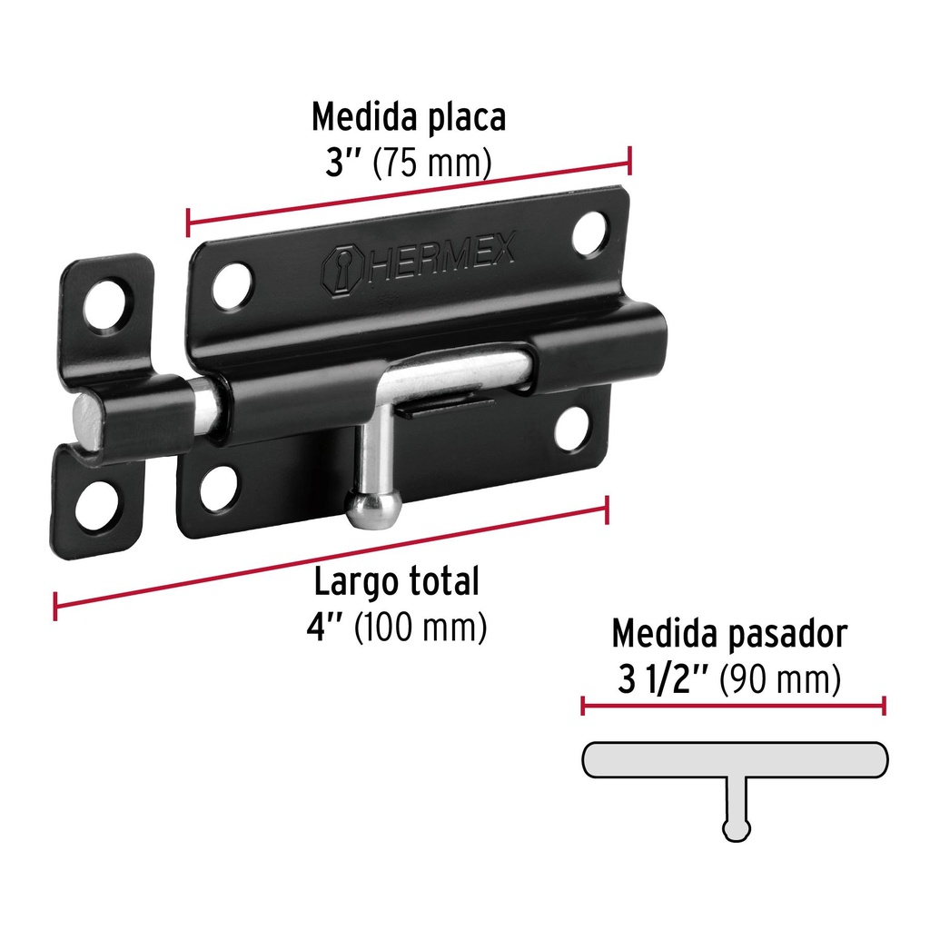 Pasador de barril 4' de acero acabado negro, Hermex