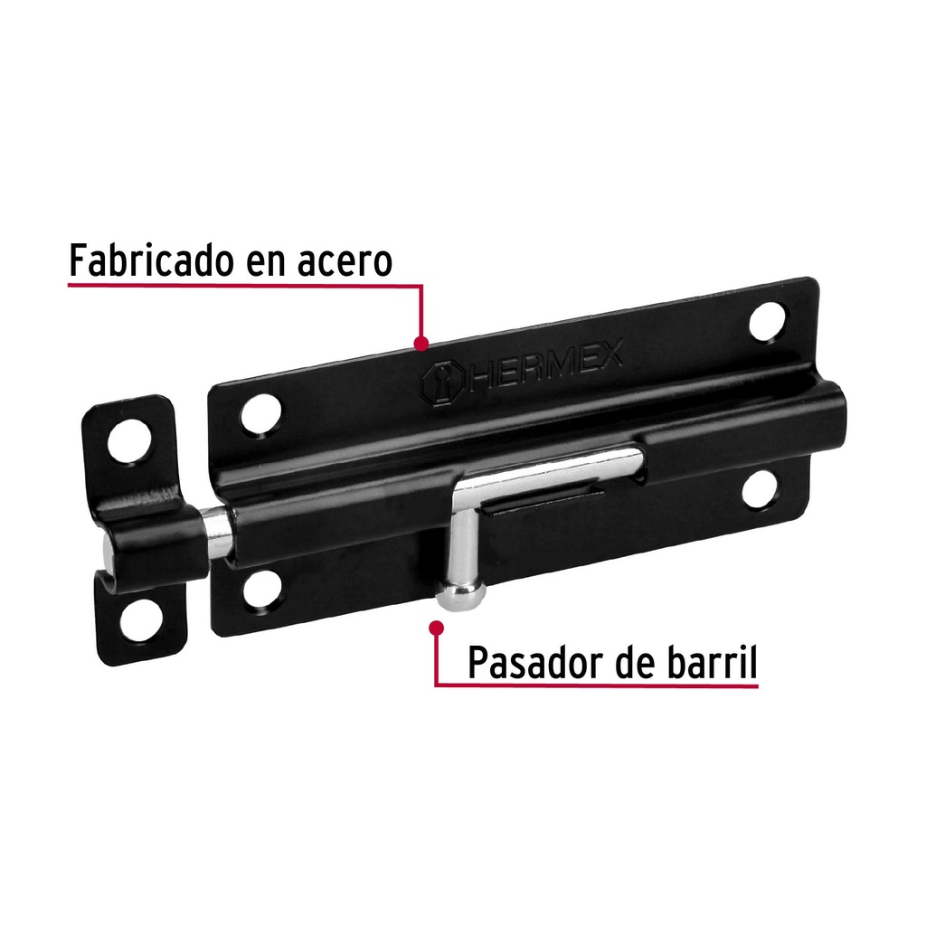 Pasador de barril 5' de acero acabado negro, Hermex