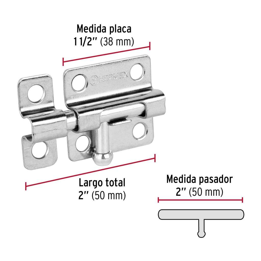 Pasador de barril de acero cromo 2', Hermex