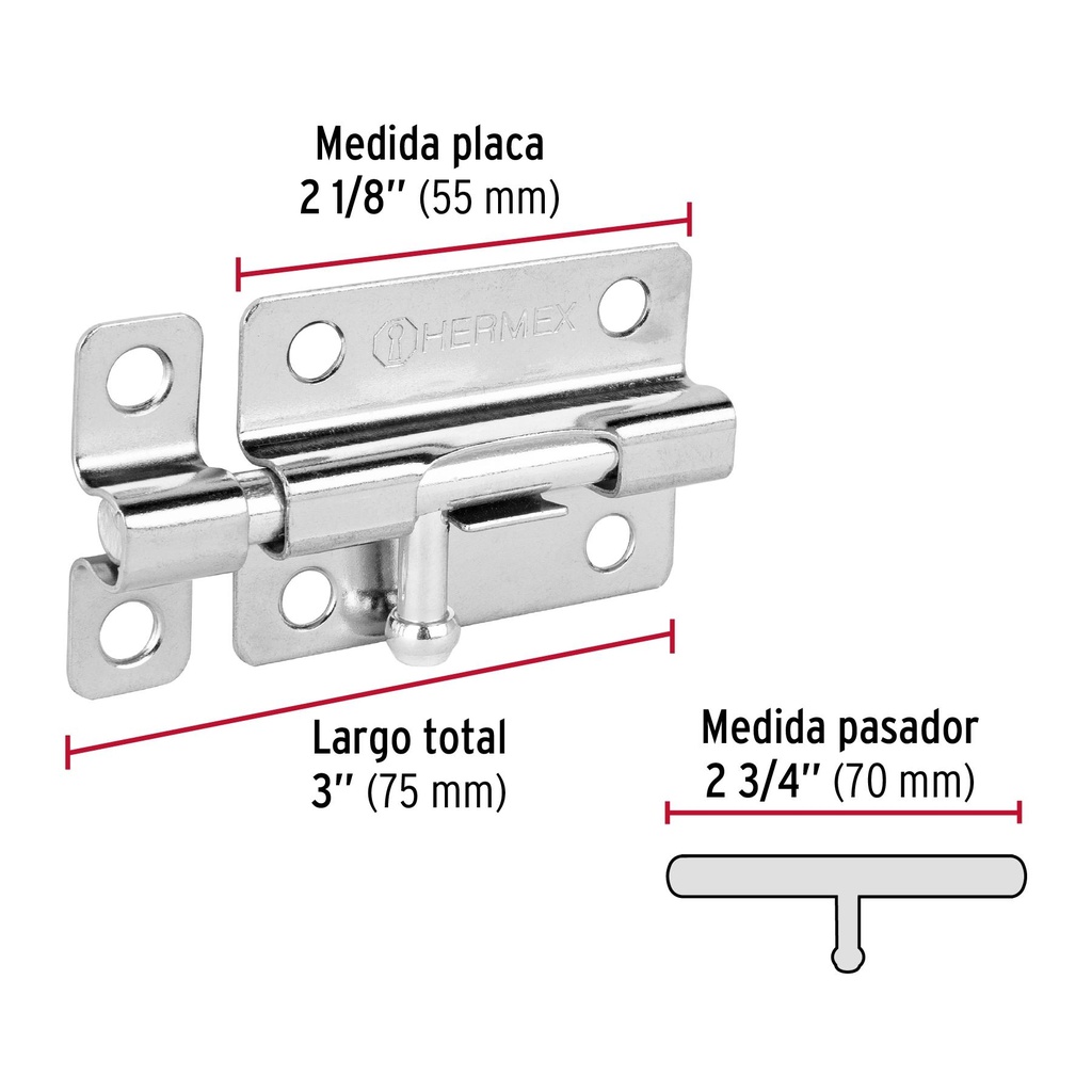 Pasador de barril de acero cromo 3', Hermex