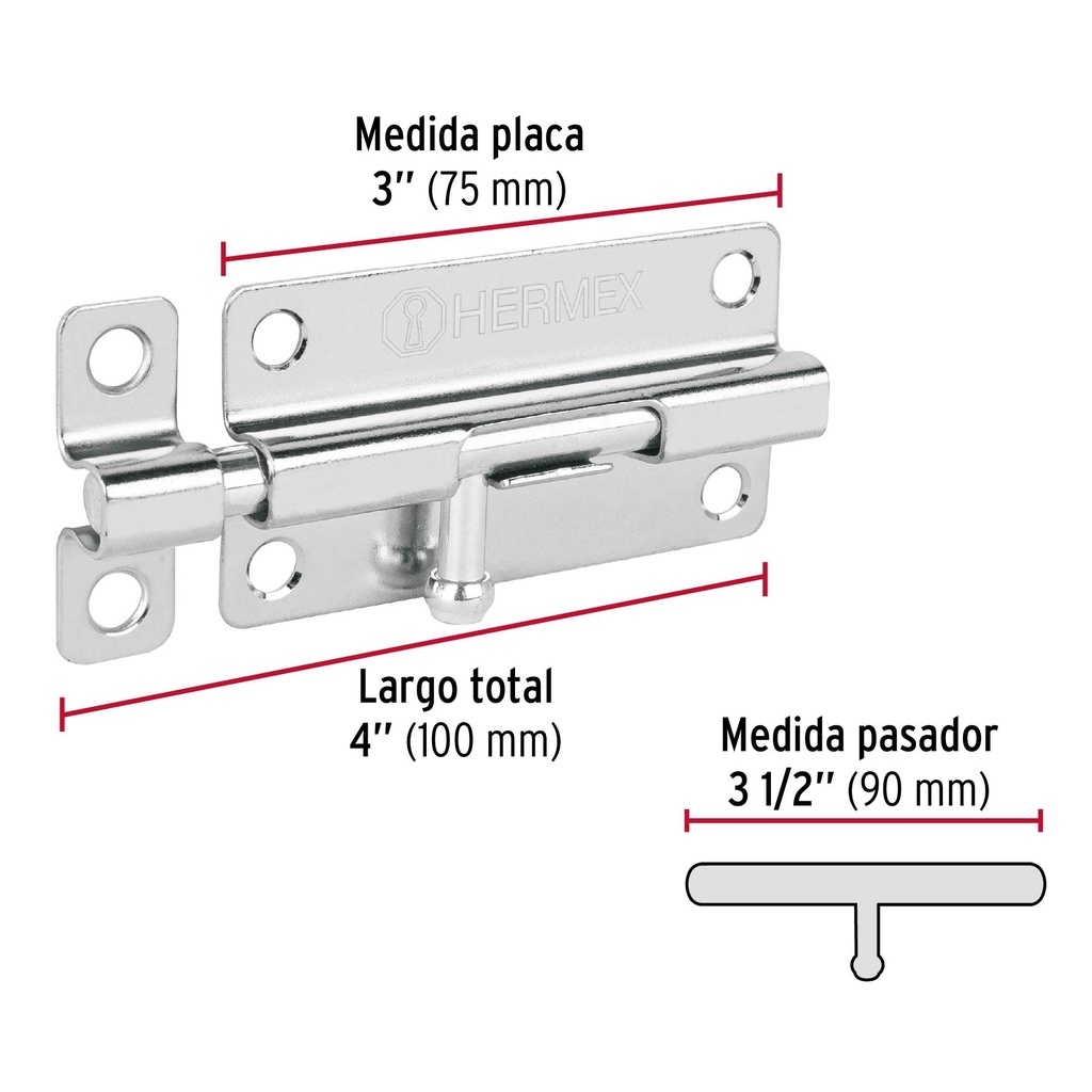 Pasador de barril de acero cromo 4', Hermex