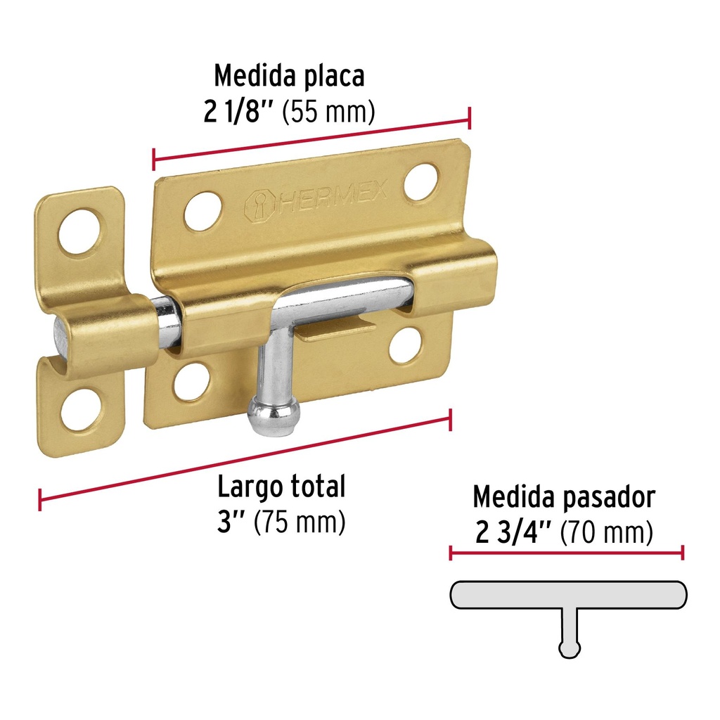 Pasador de barril de acero latón 3', Hermex