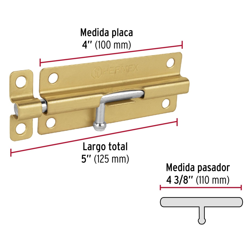 Pasador de barril de acero latón 5', Hermex