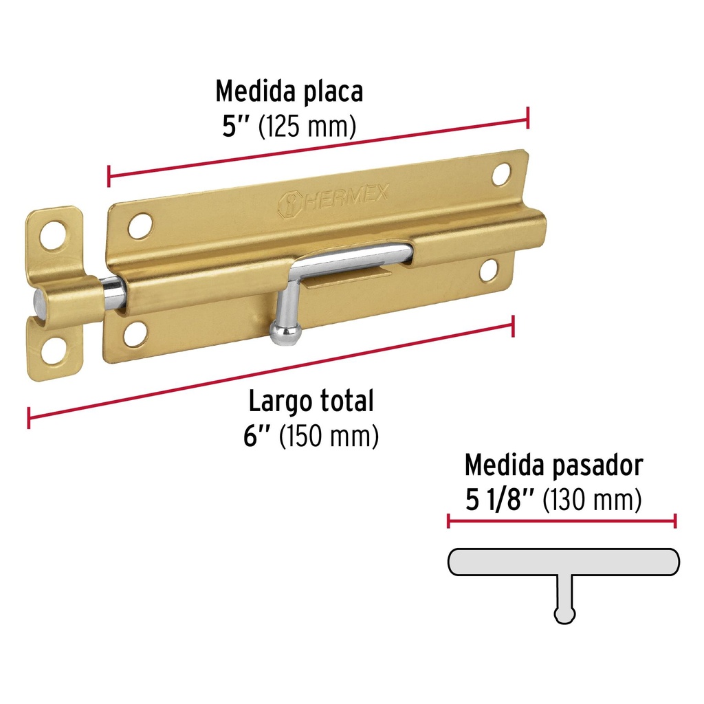 Pasador de barril de acero latón 6', Hermex