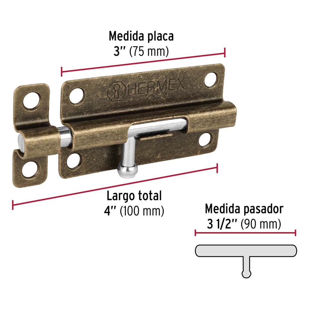 Pasador de barril de acero latón antiguo 4', Hermex