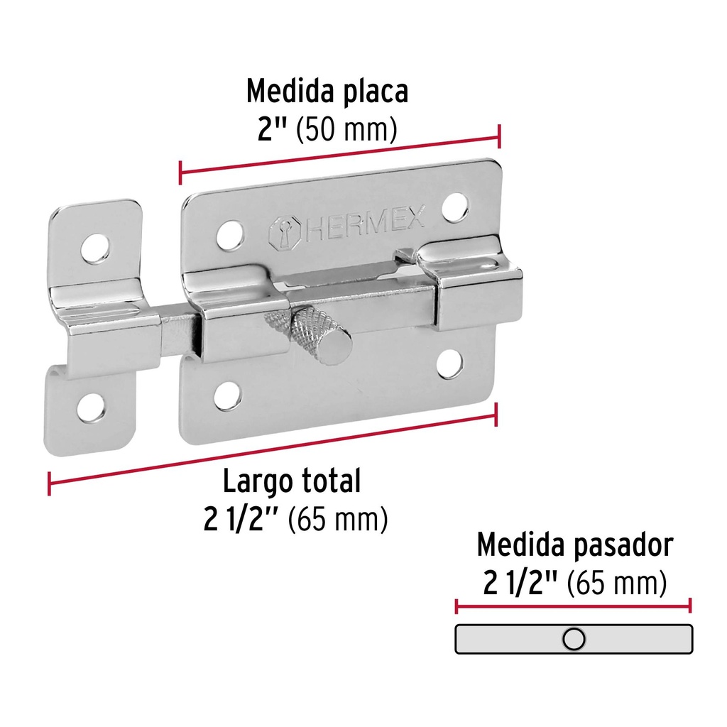 Pasador de barra plana 2' acabado cromo, Hermex