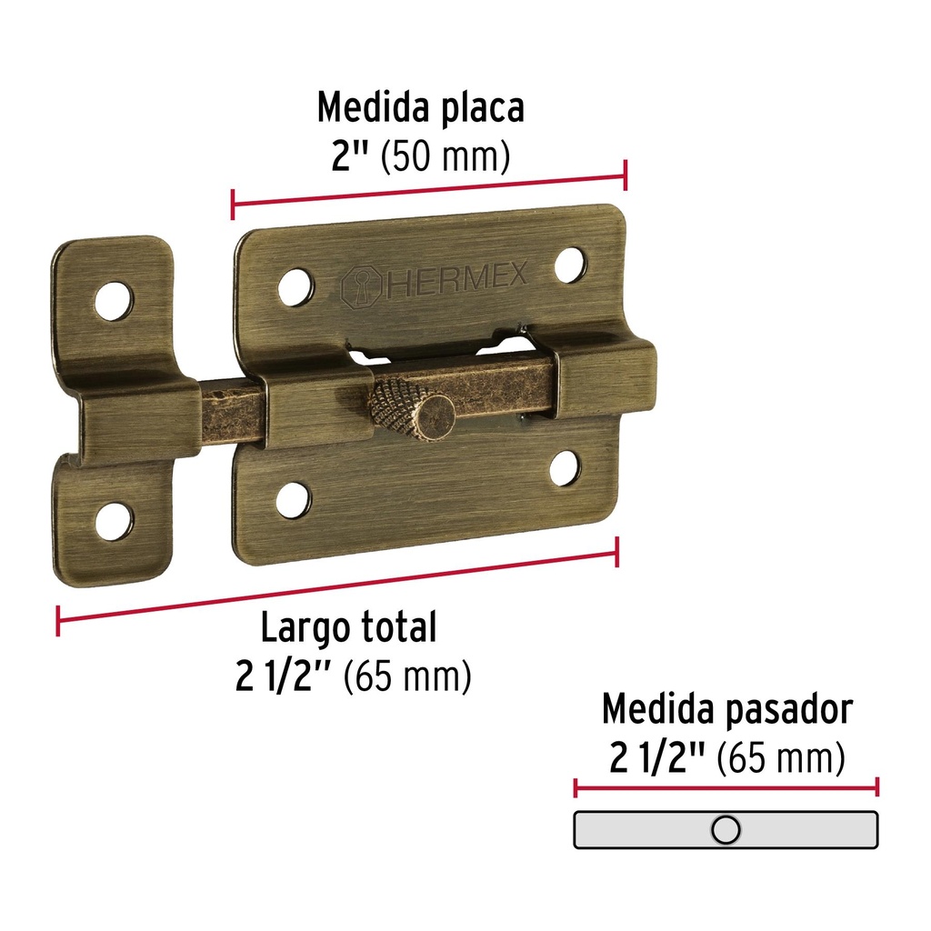 Pasador de barra plana 2', latón antiguo, Hermex