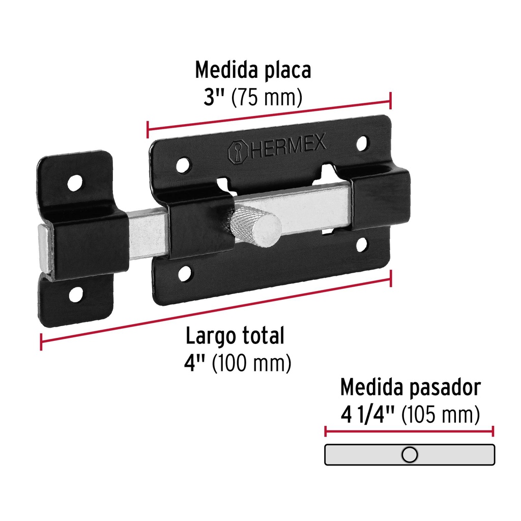 Pasador de barra plana 3', negro, Hermex