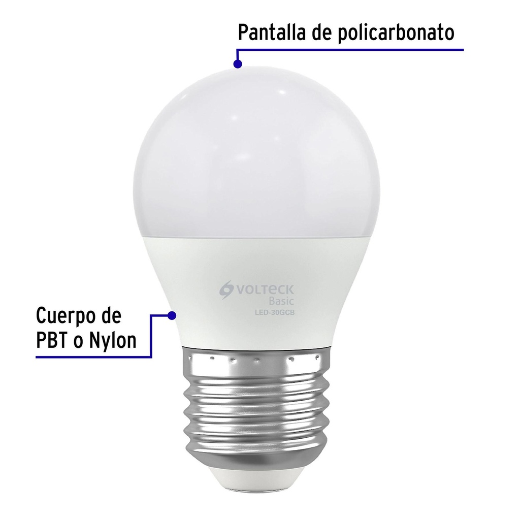 Lámpara LED G45 3 W (equiv. 25 W), luz cálida, caja, Basic