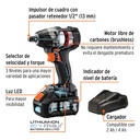 Llave de impacto inalámbrica 1/2', 20 V, sin carbones