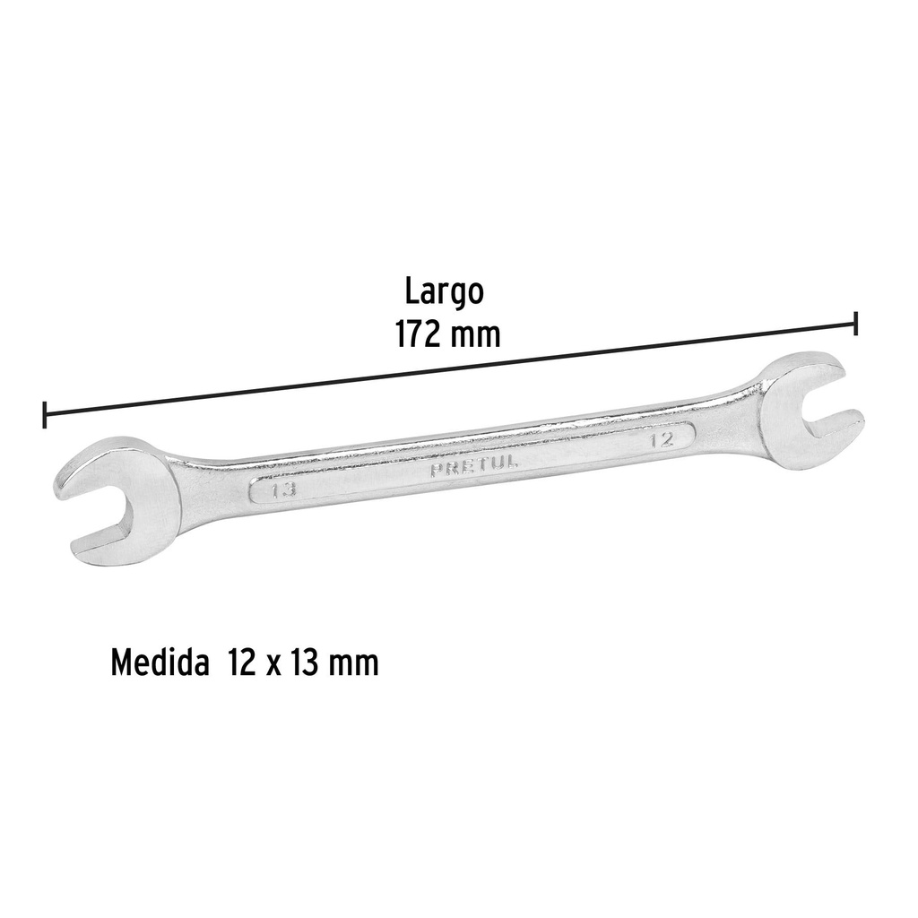 Llave española 12 x 13 mm x 172 mm de largo, Pretul