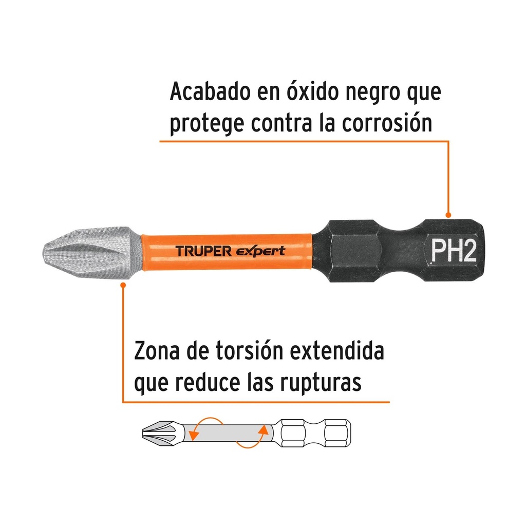 Estuche con 5 puntas de cruz PH2 de impacto largo 2', Expert