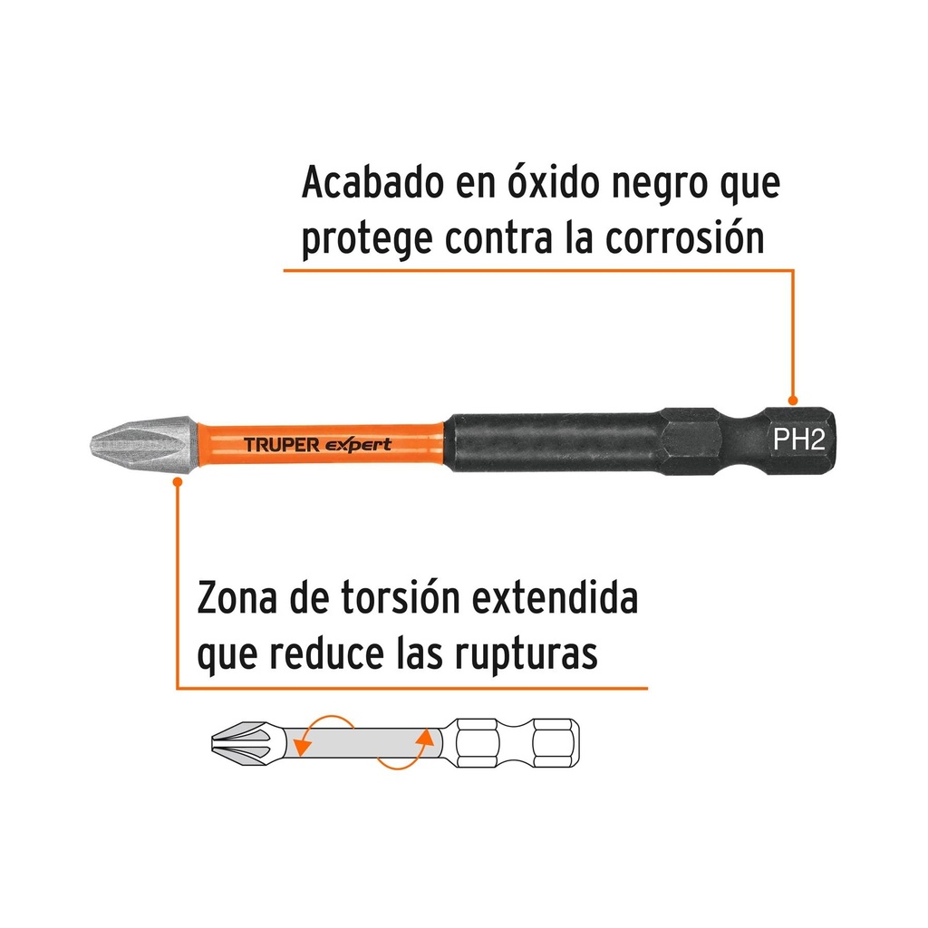 Estuche con 5 puntas de cruz PH2 de impacto largo 3', Expert