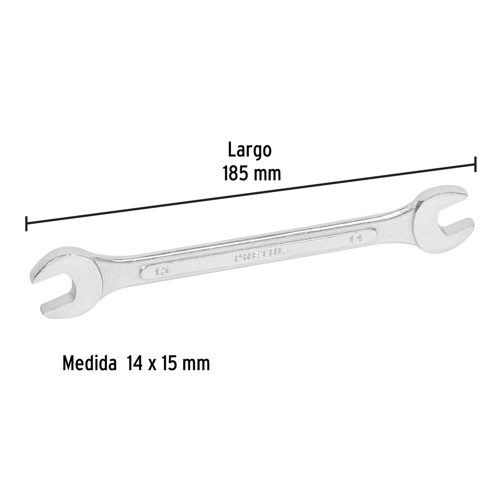 Llave española 14 x 15 mm x 185 mm de largo, Pretul