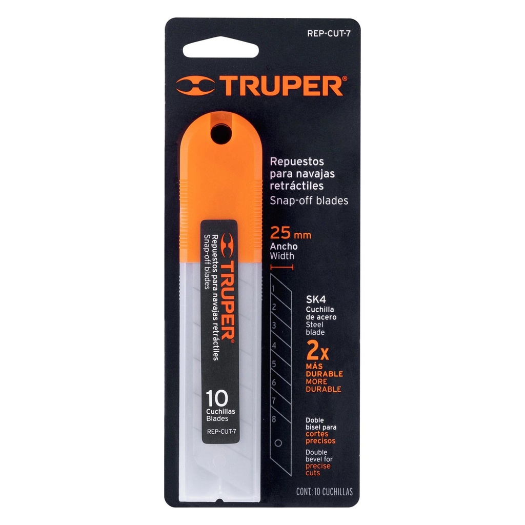 Estuche con 10 cuchillas SK4 de 25 mm para cutter, Truper