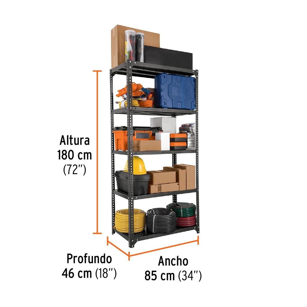 Estante metálico 5 repisas capacidad 80 kg, Truper