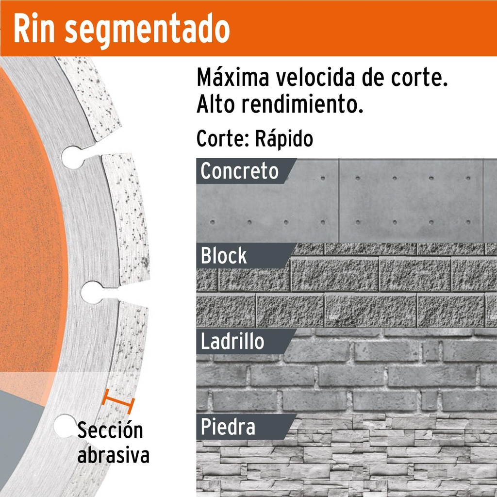 Disco de diamante de 9' x 2.7 mm rin segmentado, Truper