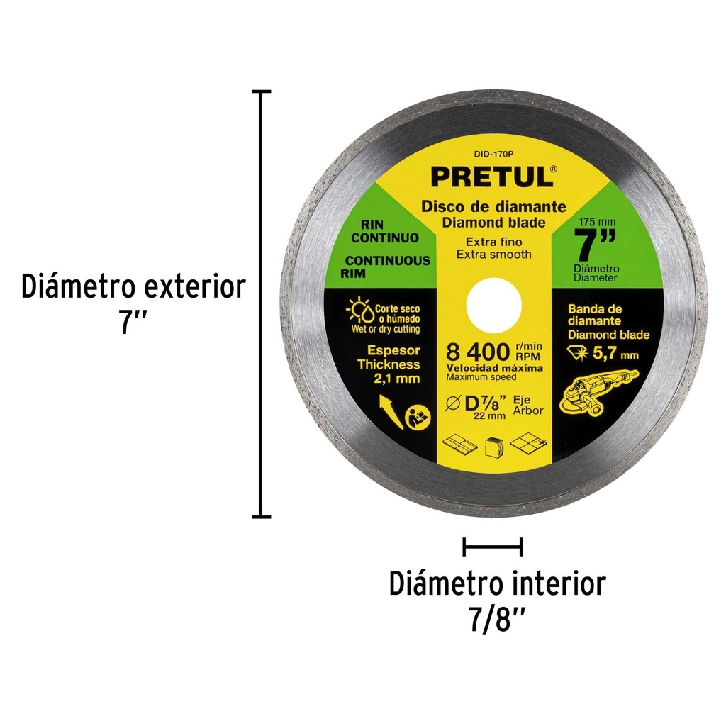 Disco de diamante de 7' x 2.1 mm rin continuo, Pretul