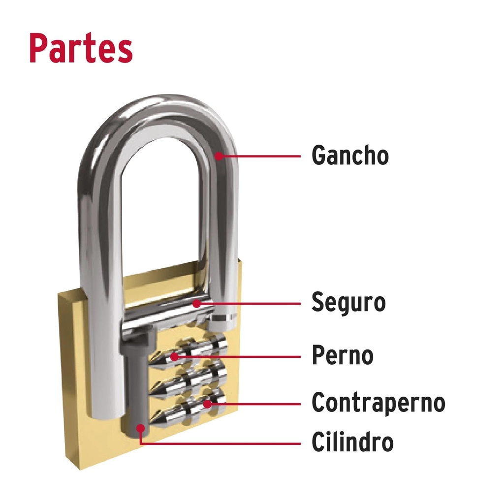 Candado de latón 45 mm gancho largo en blíster, Hermex