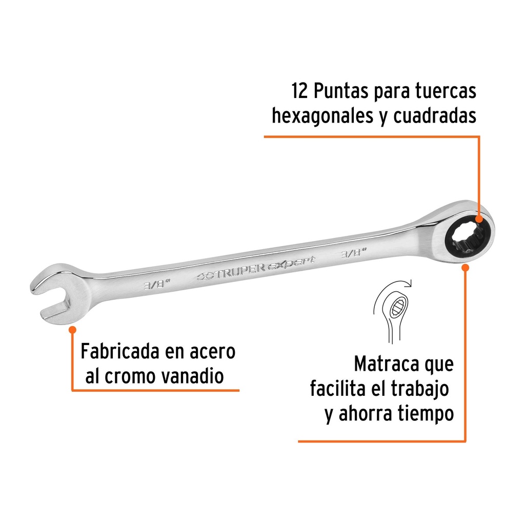 Llave combinada con matraca 3/8' x 153 mm largo, Expert