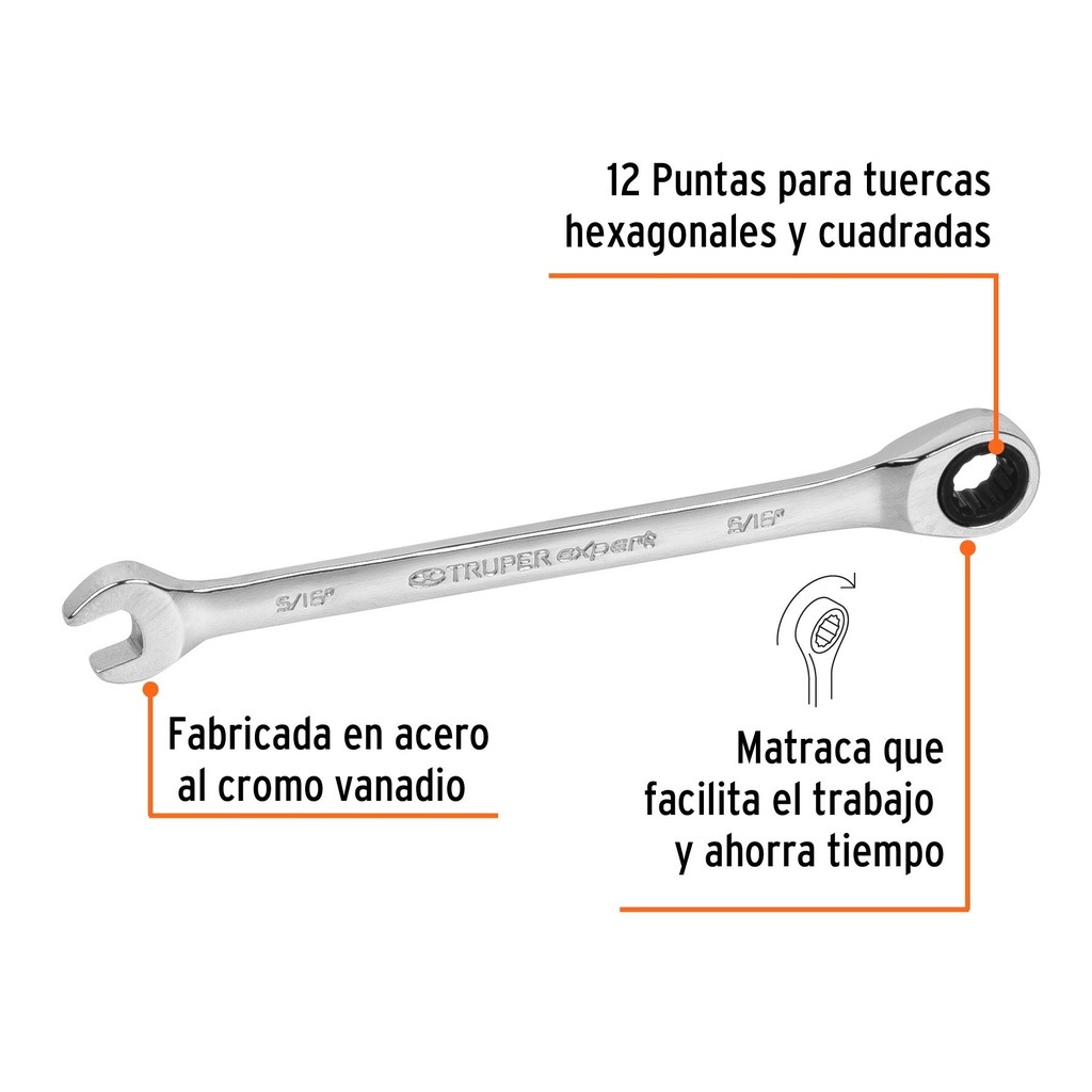 Llave combinada con matraca 5/16' x 135 mm largo, Expert