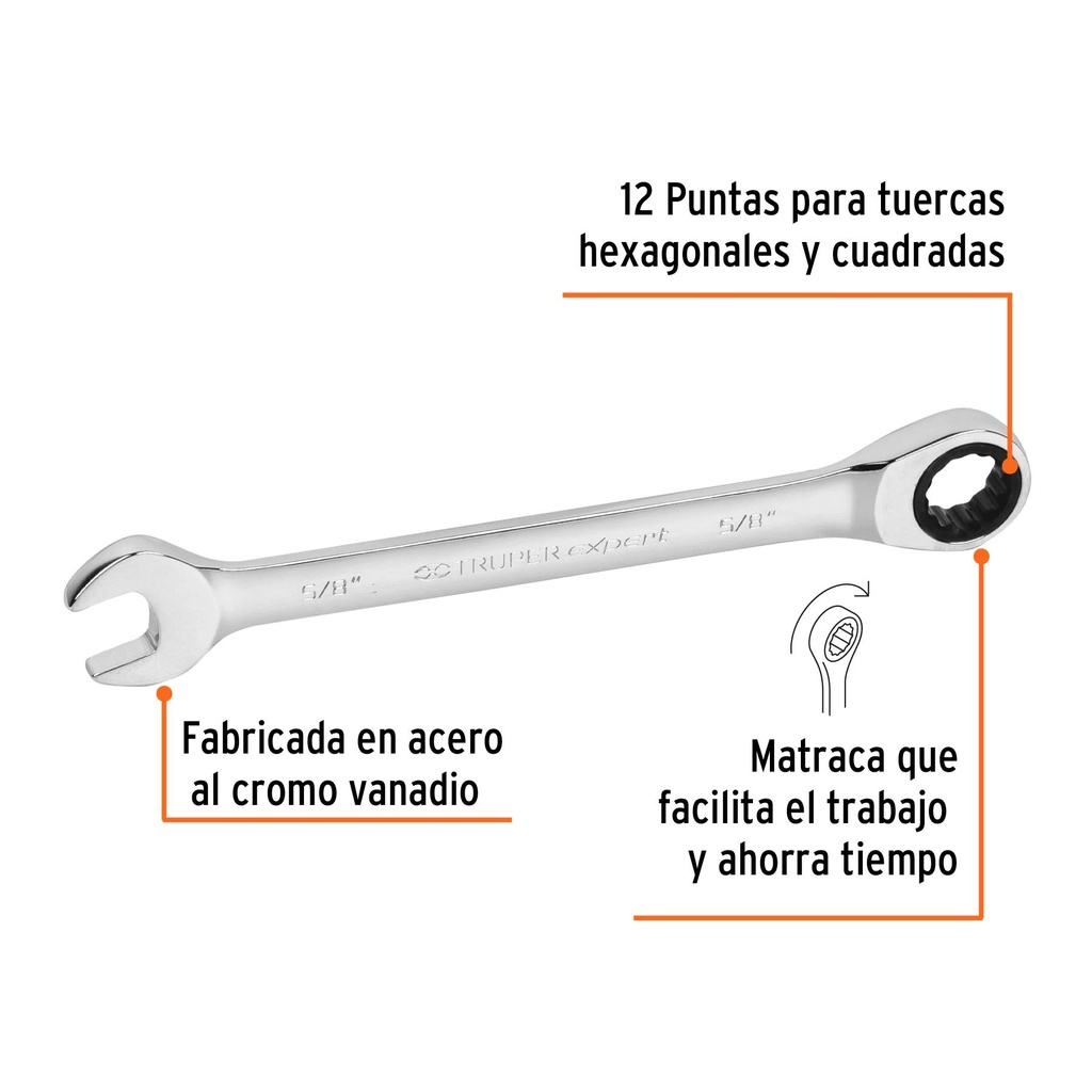 Llave combinada con matraca 5/8' x 202 mm largo, Expert