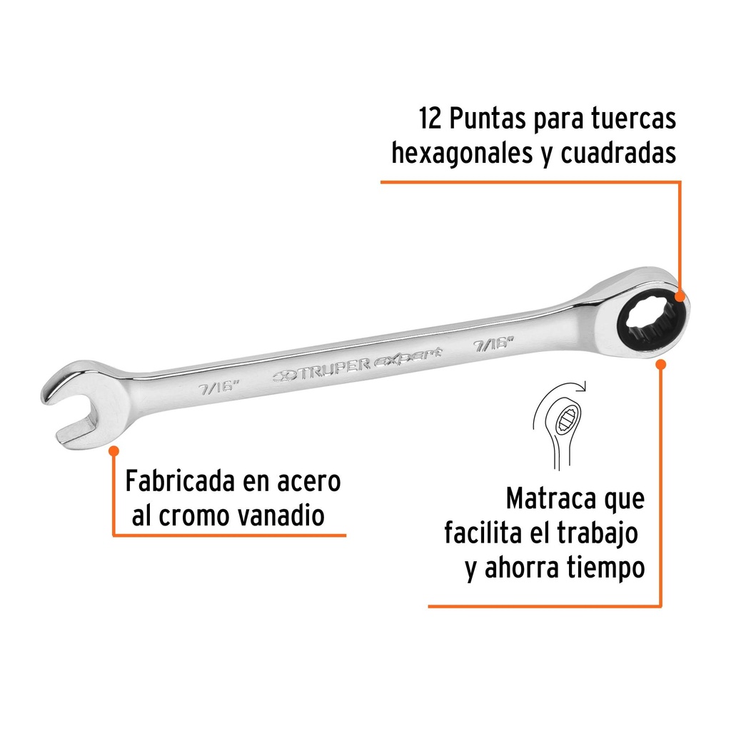 Llave combinada con matraca 7/16' x 160 mm largo, Expert