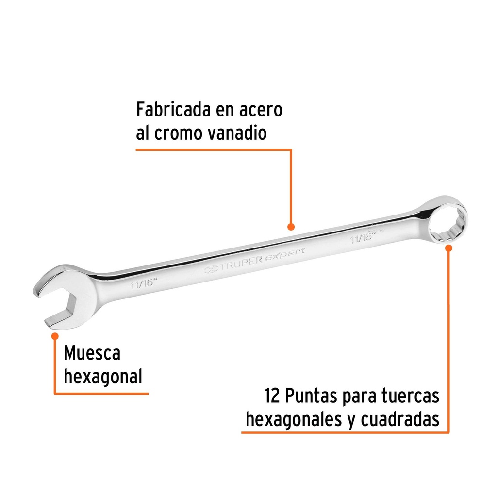 Llave combinada extralarga 11/16' x 259 mm de largo, Expert