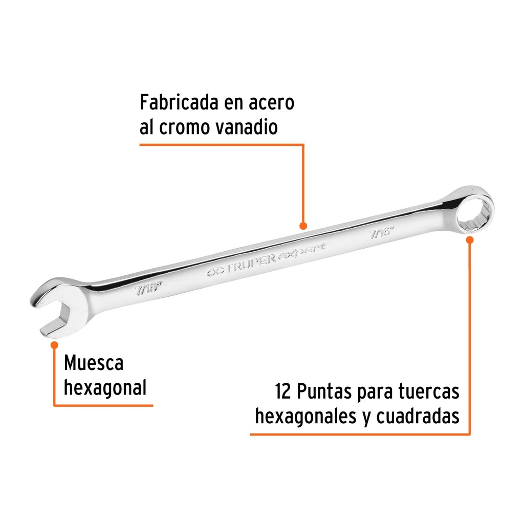 Llave combinada extralarga 7/16' x 183 mm de largo, Expert