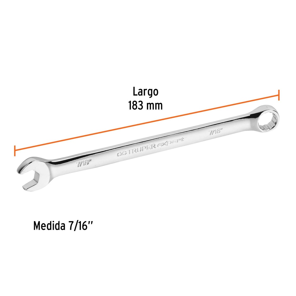 Llave combinada extralarga 7/16' x 183 mm de largo, Expert