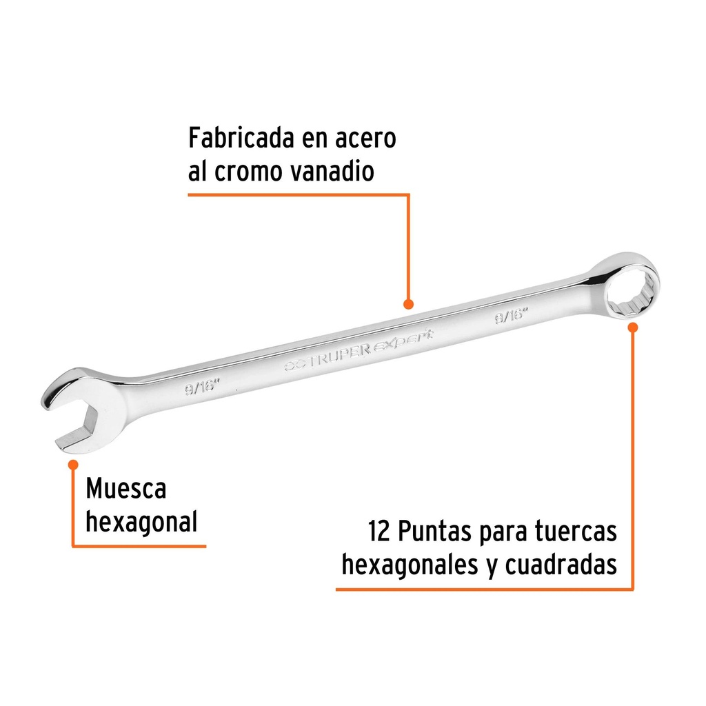 Llave combinada extralarga 9/16' x 220 mm de largo, Expert