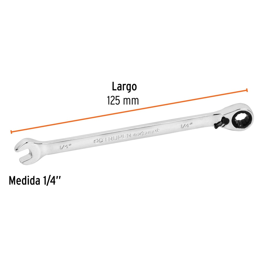 Llave combinada matraca reversible 1/4'x125mm largo, Expert