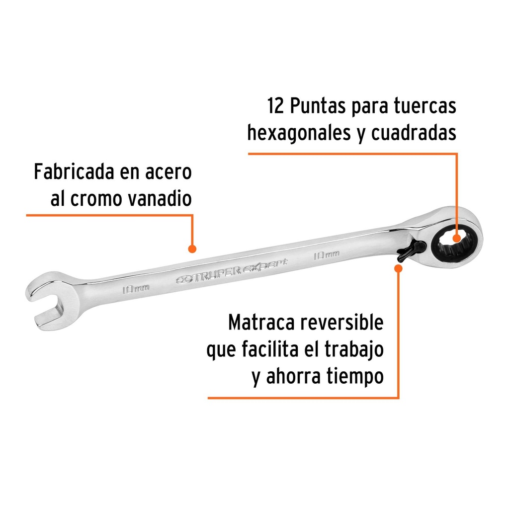 Llave combinada matraca reversible 10mmx154 mm largo, Expert