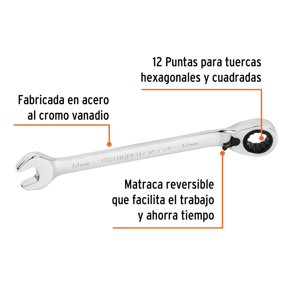 Llave combinada matraca reversible 12mmx168 mm largo, Expert