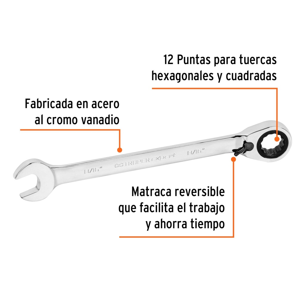 Llave combinada matraca reversible 13/16'x288mm largo,Expert