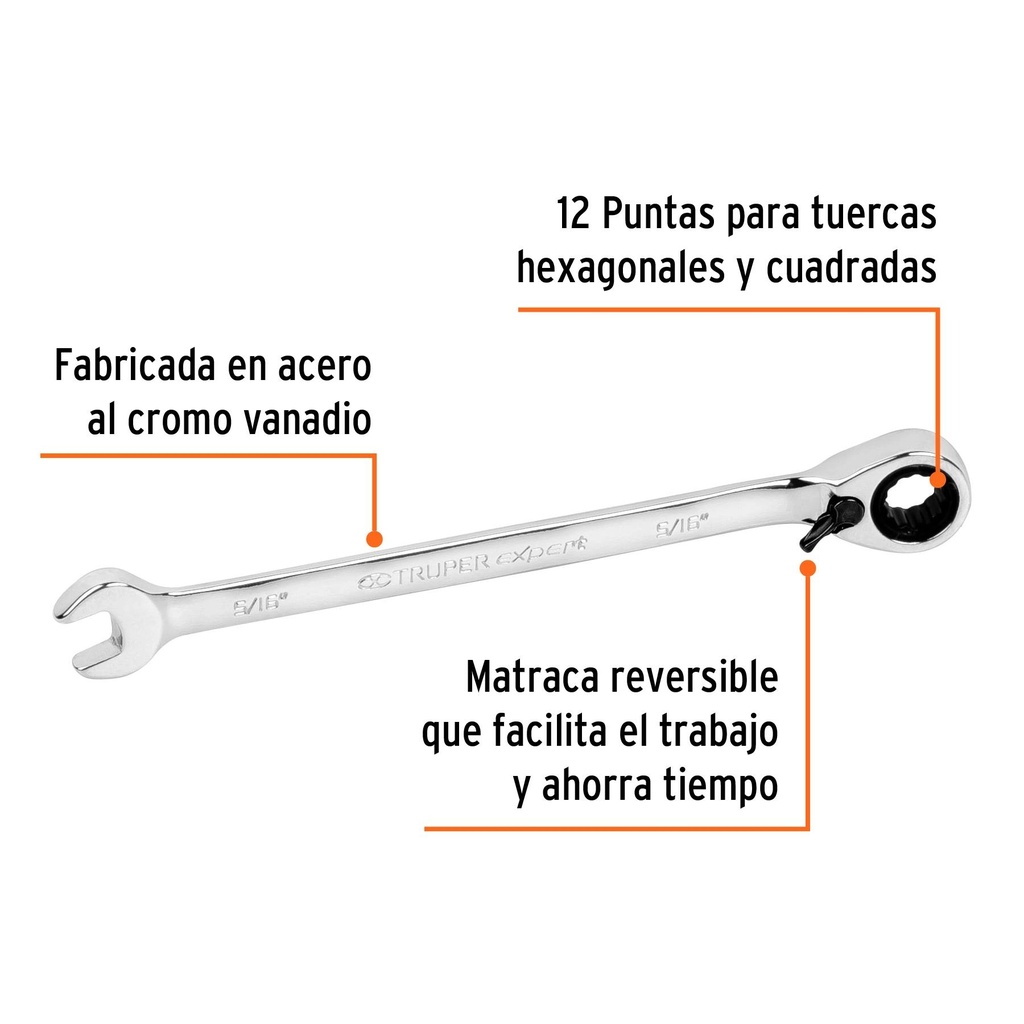 Llave combinada matraca reversible 5/16'x138 mm largo,Expert