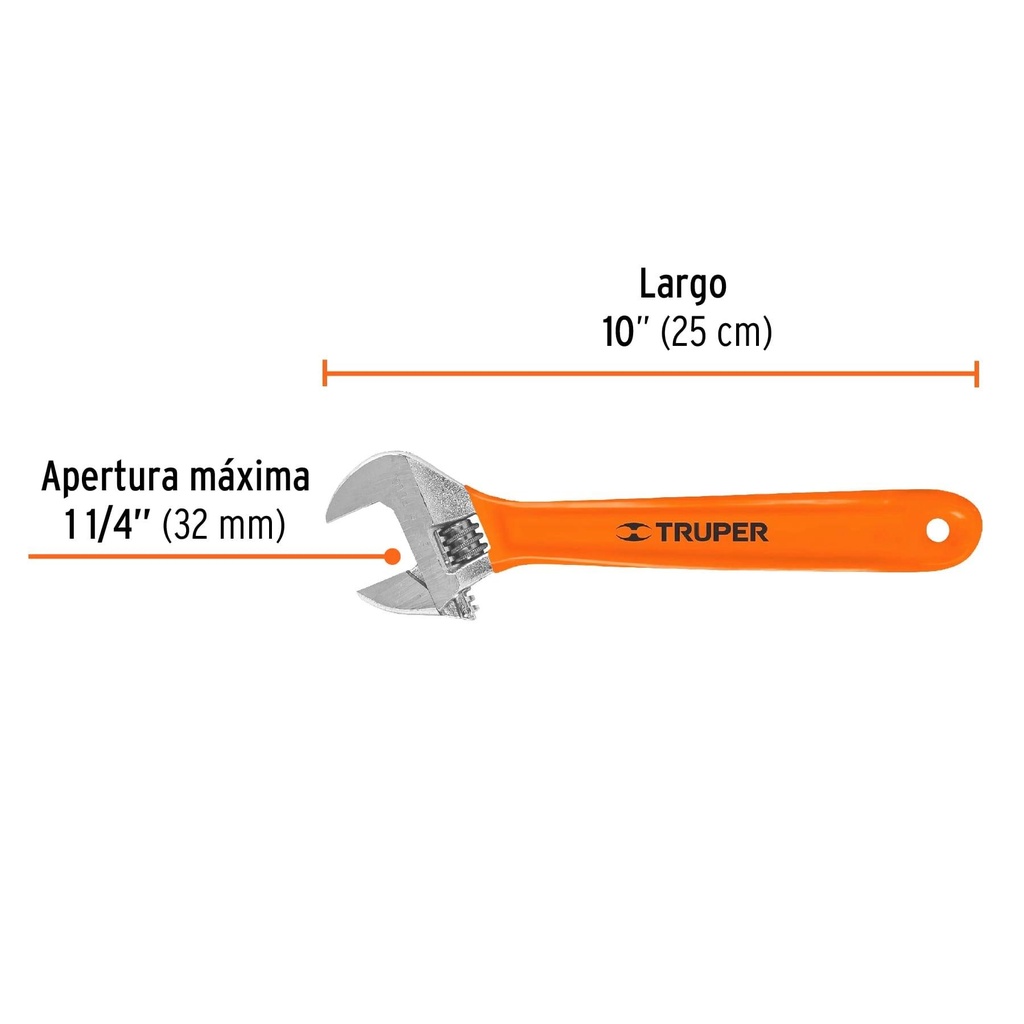 Llave ajustable (perico) 10' cromada mango de PVC, Truper