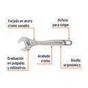 Llave ajustable (perico) 12' profesional cromada, Expert