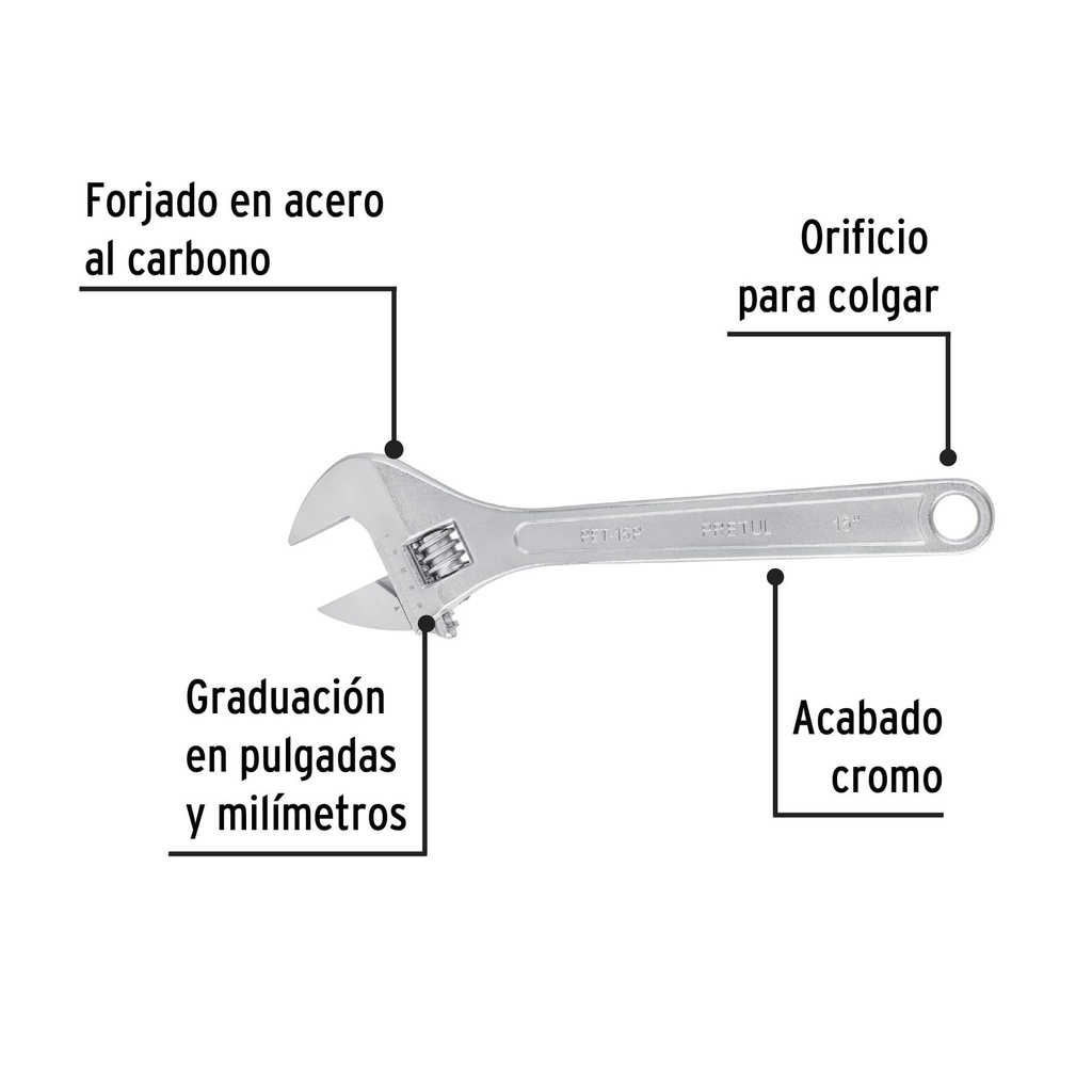 Llave ajustable (perico) 15' cromada, Pretul